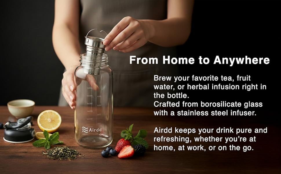 From home to anywhere — brew tea, fruit water, or herbal infusion right in the bottle